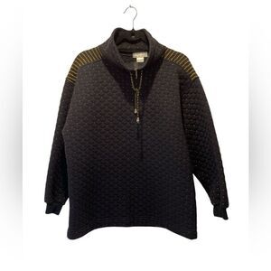 EURO JOY Black Quilted Turtleneck Sweater with Gold Details size L